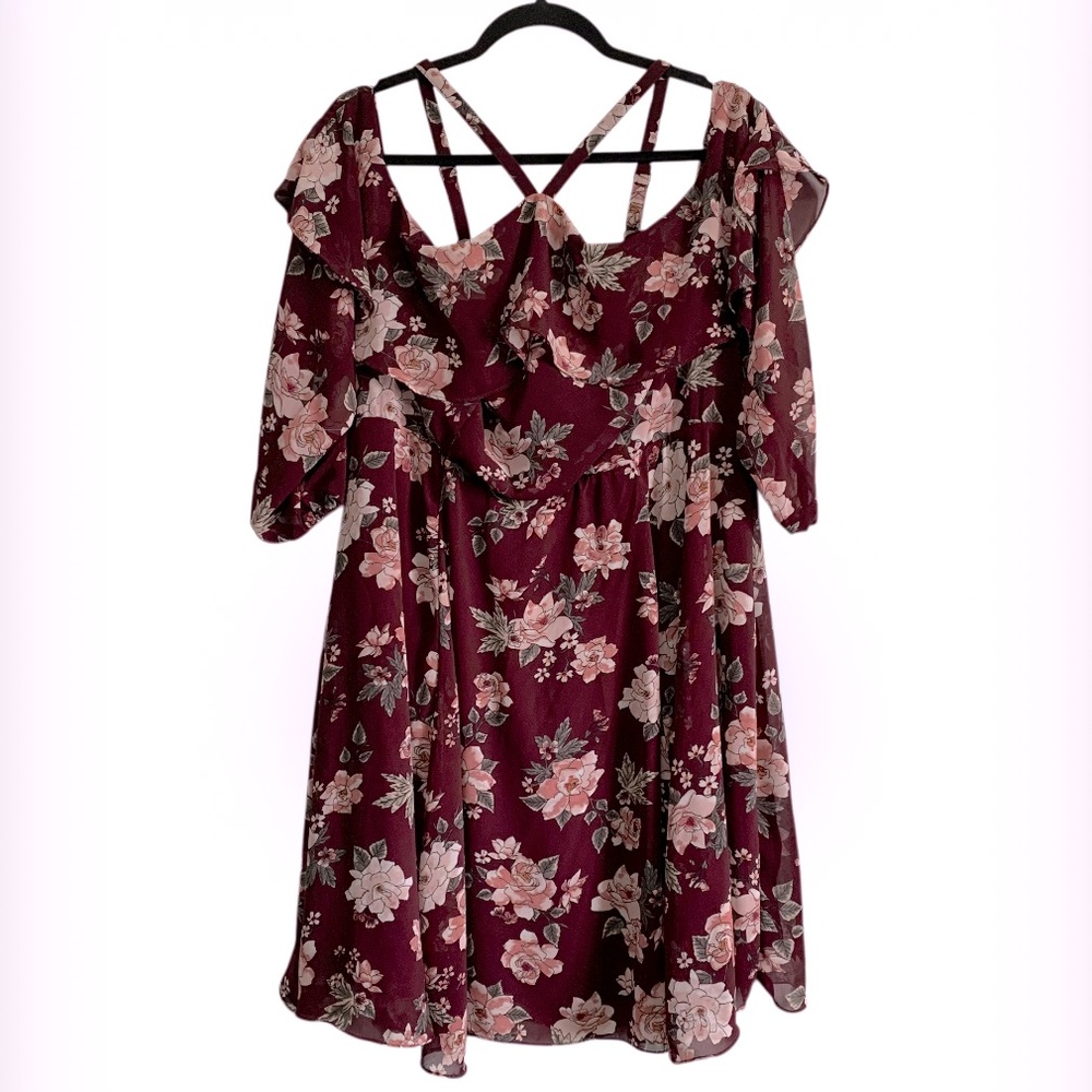 Torrid Floral Print Cold Shoulder Chiffon Tunic